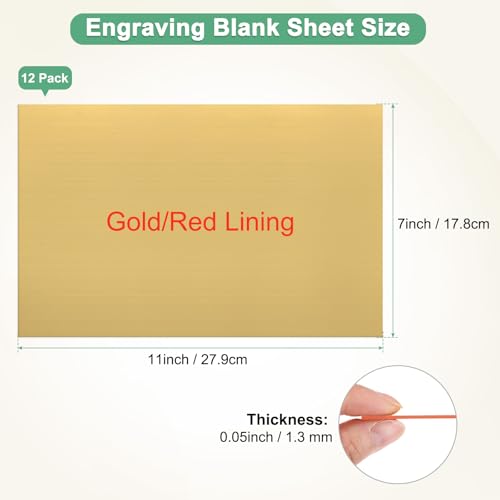 Image of M METERXITY 12-Pack Double Color Laser Engraving Blanks 7x11 Inch,1.3mm Thick ABS Plastic Sheet Engraved Material for Name Plate /Yard Signs /Laser Cutting /DIY Carving /Craft[Gold /Red]