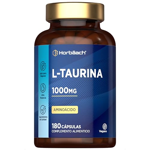 Taurina Cápsulas 1000 mg | 3 Meses de Suministro - 180 Compimidos Veganos | Suplemento Deportivo para Hombres y Mujeres - Pre y Post Entrenamiento | Aminoácidos Esenciales | de Horbaach