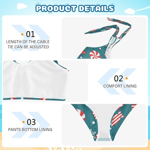 Image of QUGRL Christmas Candy Sweet Girls Bikini Beach Swimwear Kids 2 Piece Swimsuits Sport Tankini Hawaiian Bathing Suit 9-10 Years