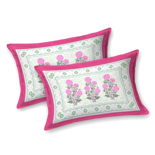 Image of RajasthaniKart Pure Cotton 240 TC Printed Double /King Bed Elastic Fitted Bedsheet with 2 Pillow Covers - All Around Elastic | 72 inchx78 inch, Fits Up to 8 inch Mattress | Pink Booty