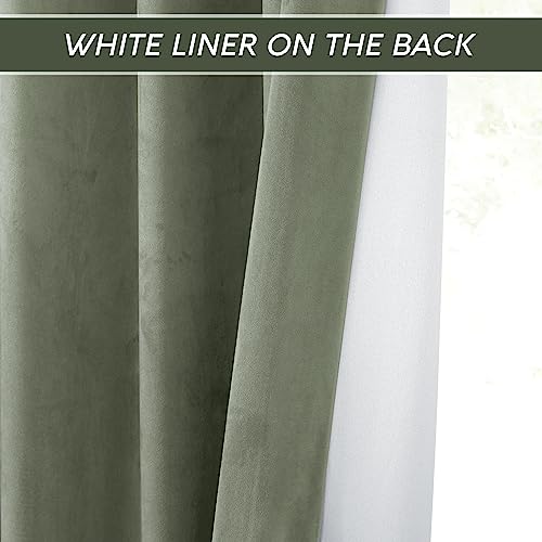 Image of RYB HOME Sage Green Velvet Curtains 96 inch, Room Darkening Green Window Curtains with Multiple Hanging Options Heavy Duty Plush Blackout Backdrop for Bedroom Guest Room, W48 x L96 inch, 1 Panel