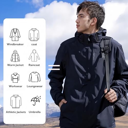 Custom Men's Waterproof Rain Jacket Lightweight Hooded Raincoat Outdoor Hiking Windbreaker Jacket3
