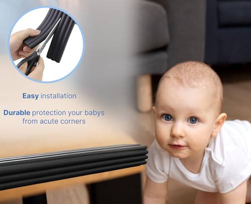 Image of Black 16.4 ft Edge Baby Protector for Furniture with Adhesive - Blacks Proofing Edge Corner Foam Adhesive Strips - Black Peel and Stick Wall Trim Molding - Baby Flexible Furniture Corner Protector