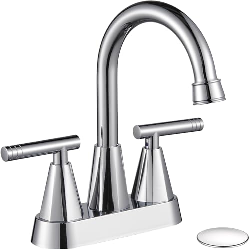 Cobbe Chrome Bathroom Faucets for Sink 3 Hole, 4 inch Chrome Bathroom Sink Faucet with Pop-up Drain and Supply Hoses, Stainless Steel Lead-Free Centerset Touch On Faucets for Bathroom Sink Vanity RV