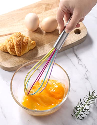 Silicone Whisk, Stainless Steel Wire Whisk Set 8" 10" 12", Kitchen Whisks For Cooking, Balloon Egg Beater Perfect For Blending, Whisking, Beating, Frothing & Stirring (Blue) #TOP4