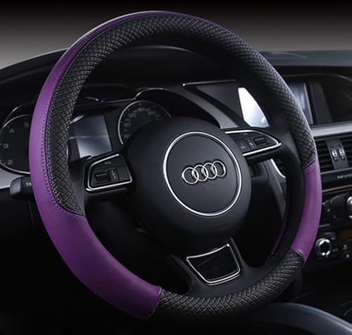 Automotive Steering Wheel Cover Genuine Leather Anti Slip Wrap 15",Purple