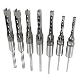Timunr 7Pcs Square Drill Bits Tools Round Handle Woodworking Hole Saw and Tenon Chisel Set Drill Bits Sizes 9/16 in 1/2 in 2/5 in 3/8 in 5/16 in 1/4 in 6/25 in