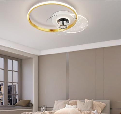 Ventilador de techo con luz LED dorado de 3 velocidades con mando 2