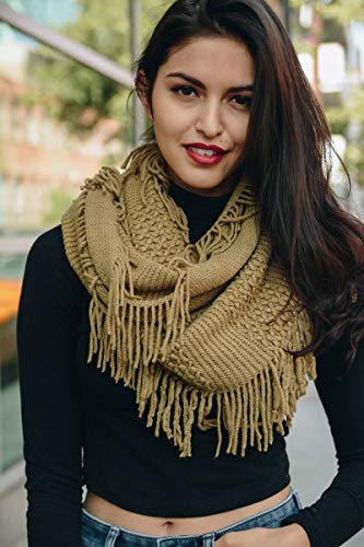 Womens Cozy Winter Knit Pointelle Fringe Tassel Infinity Scarf Loop Warm Fashion Cowl Wrap3
