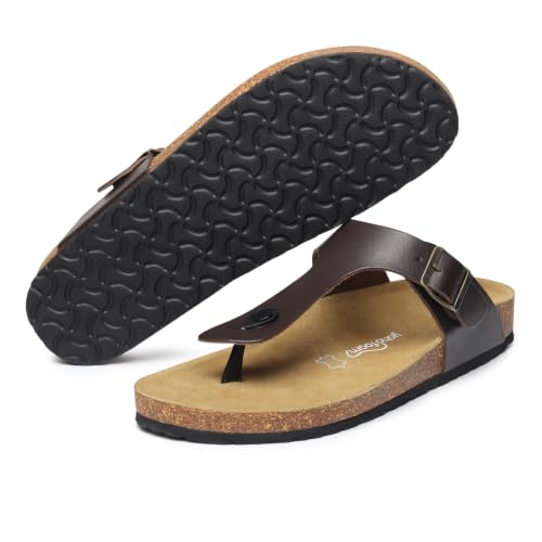 Image of YOHO Sandals for Men | Leather Thong Sandals with Cork Footbed for Daily Wear- SDL