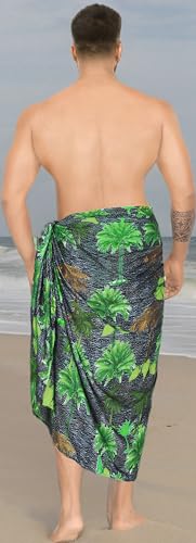 HAPPY BAY Men's Swim Bath Trunk Swimsuit Regular Surfing Swimwear Summer Sarong Long Pareo Beach Wrap for Men One Size Allover Trees, Black4