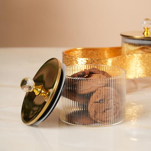 Image of HOME 360 Luxury Gold Horse-Drawn Carriage Spice & Dry Fruit Jar Set | 36X12X10CM | Metallic Chariot with 2 Ribbed Glass Containers | Ideal Housewarming, Diwali, and Anniversary Gift Item