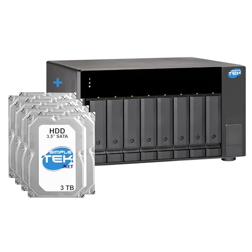 SIMPLETEK - 8-Bay JBOD USB-C NAS Storage System with 8 Slots 3.5/2.5 SATA, with 8x 3TB HDD (24TB) Preinstalled