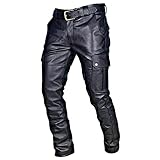 RH-ZTGY Herren Steampunk Motorrad Stil Seite Lace Up Lederhosen Schwarz Gothic Punk Jeans Cowboy Biker Rock Reenactment Hose,Schwarz,5XL