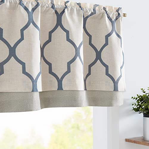 Jinchan Linen Geometric Valance Curtain For Kitchen Living Room Blackout Window Treatment Decor Moroccan Tile Print Lattice Double Layer Valance 18 Inch Farmhouse Rod Pocket 1 Panel Blue On Beige #TOP15
