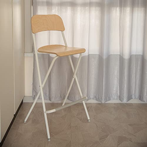 Taburete plegable de madera con respaldo y reposapiés, taburete de bar portátil para cocina y mostrador, uso en interiores y exteriores, 74 cm de altura, ideal para camping y decoración del hogar