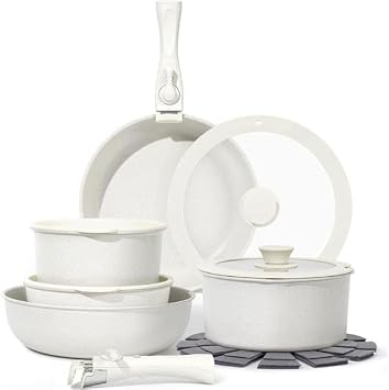 For 15-Piece Nonstick Granite Cookware Set Pots and Pans with Glass Lids, Removable Handle