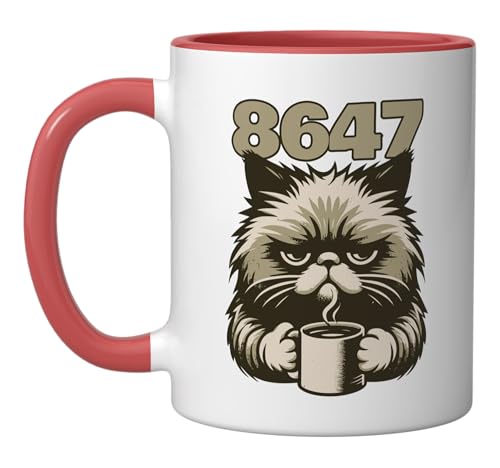Taza cerámica 11 oz con diseño protesta gato rojo/blanco miniatura 1