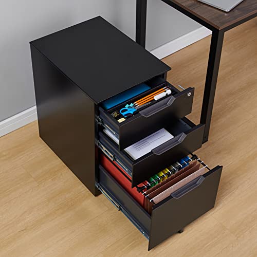 Amazon Basics 3 Drawer Mobile File Cabinet With Lock, Black, 20.71" D X 15.51" W X 24.29" H #TOP6