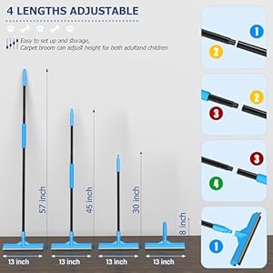 Updated Pet Hair Removal Tool, CEARKTIY Carpet Rake for Pet Hair Removal, 57” Adjustable Pet Hair Remover Broom, 2 in 1 Rubber Broom & Carpet Brush Scraper for Rugs, Mats, Couch (Long Handle)