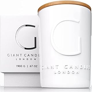GIANT CANDLES London | 200 Hours | 1,900g XXL Ceramic Scented Luxury Candle | 4 Wicks | Gift Box | 100% Natural Vegan Soy Wax | by Giant Organics | Extra Large XL Big Candle | Scent: Silver Linen