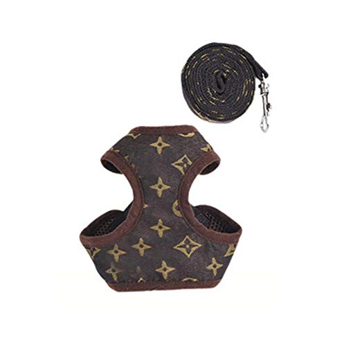 子犬 ドッグハーネス ペット用首輪, 猫用ハーネス リードセット, 小中型犬ナイロンペ ット胴輪 通気可調節猫用首輪かわいい 犬用ハーネスナイロン、子犬用調整可能なソフトメッシュベストハーネスリードセット ( Color : Brown , Size :