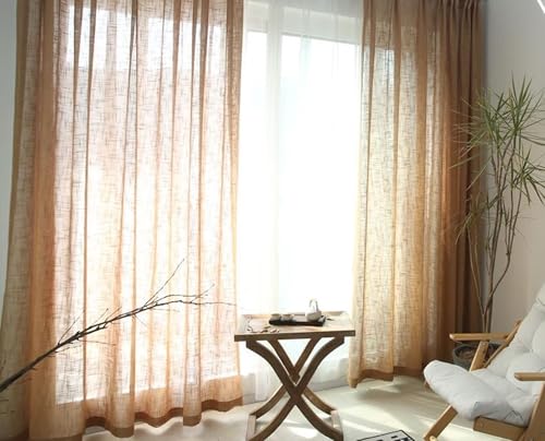 Wycian Outdoor Curtains Semi-Sheer Curtains Khaki 2 Pack Polyester Solid Color 42" W x 72" H (107X183CM)