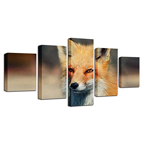 Idée cadeau salon ou bureau : Tableau renard moderne 5 pièces