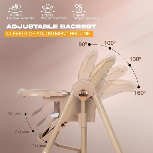 Image of Baybee Nivio 3-in-1 Convertible High Chair for Kids Adjustable Baby Feeding Chair with Swing, Recline, Detachable Tray, 5-Point Harness, Foldable Design, Multi-Height & Footrest Settings 6 Months to 5 Years Kids (Beige)