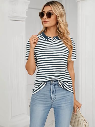 Image of Mack Jonney Women's Striped Cotton Rich Polo T Shirt | Collar Tshirts | Half Sleeves | Stripe-Regular Fit-MACK640589
