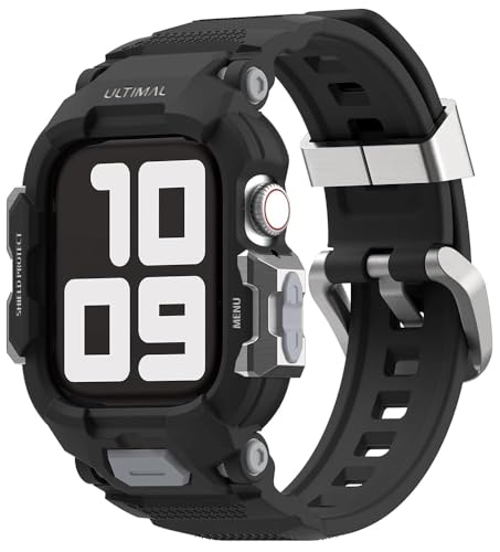 Image of ULTIMAL Rugged Band Compatible with Apple Watch Band 41mm 40mm SE3 SE2 SE Series 9 /8 /7 /6 /5 /4 with Case, Military-Grade Shockproof Strap for iWatch with Bumper Case Cover Men Women(Black)