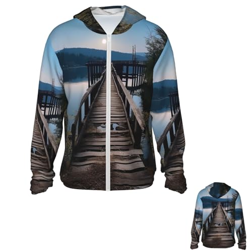 Men's Sun Protection Jacket UPF 50+ Full Zipper Long Sleeve UV Hoodie Shirt Wooden Trestle by The Water Women's Outdoor Jacket Black