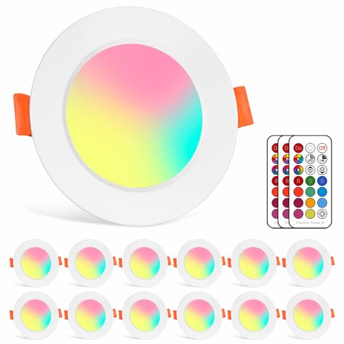 Spot LED encastrable RGB 8W blanc chaud 2700K avec télécommande pour plafond, lot de 12