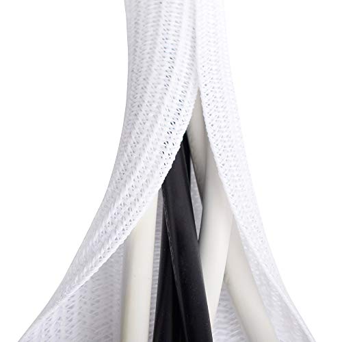 Image of White Cable Sleeve, Cable Organizer for Desk PC TV Computer, Wire Protector Cable Wrap Cover, Cord Management for Home Office, 6.6ft - 2 /3 inch