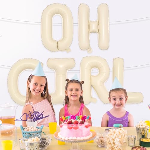 Image of 40inch OH GIRL Balloons - Jumbo Cream White Sand Oh Baby Girl Balloon Sign for Backdrop Boho Baby Shower Kid Girls Birthday Gender Reveal Neutral Party Decorations