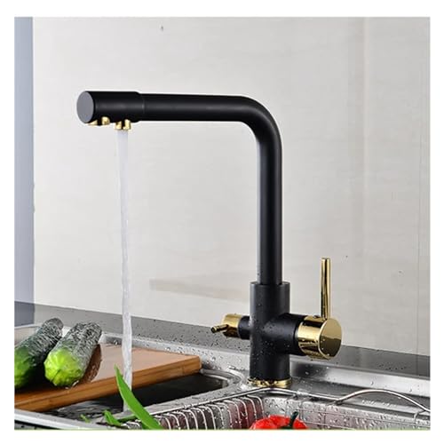 Robinet de cuisine en laiton noir mitigeur rotatif 360 avec filtre purificateur intégré