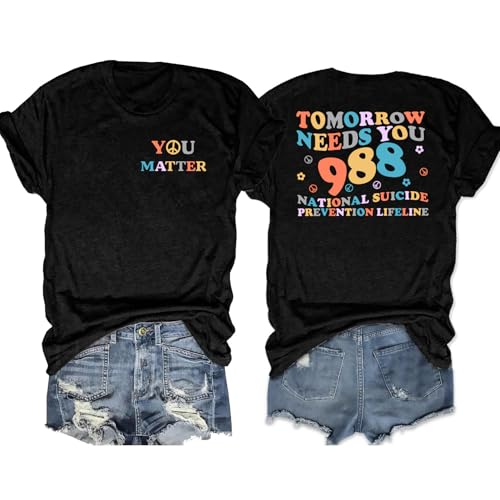 You Matter Shirts for Women Suicide Prevention Awareness T-Shirt Mental Health Tees Therapist Psychologist Gifts Black