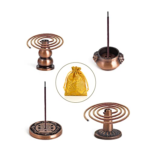 Hokpa HOKPA-YAOY-095 Sakura Flower Incense Holder, 5Pcs Red Bronze Incense Burner Holder With Silk Pouch, Bowl-Shape, Lotus Multi-Holes, Cone Shape And Gourd-Shape For Yoga Living Room Bedroom Home Fragrance thumb #2