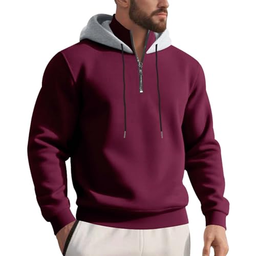 Men's Fleece Lined Hooded Sweatshirt Casual Loose Fit Half Zip Long Sleeve Drawstring Pullover Tops4