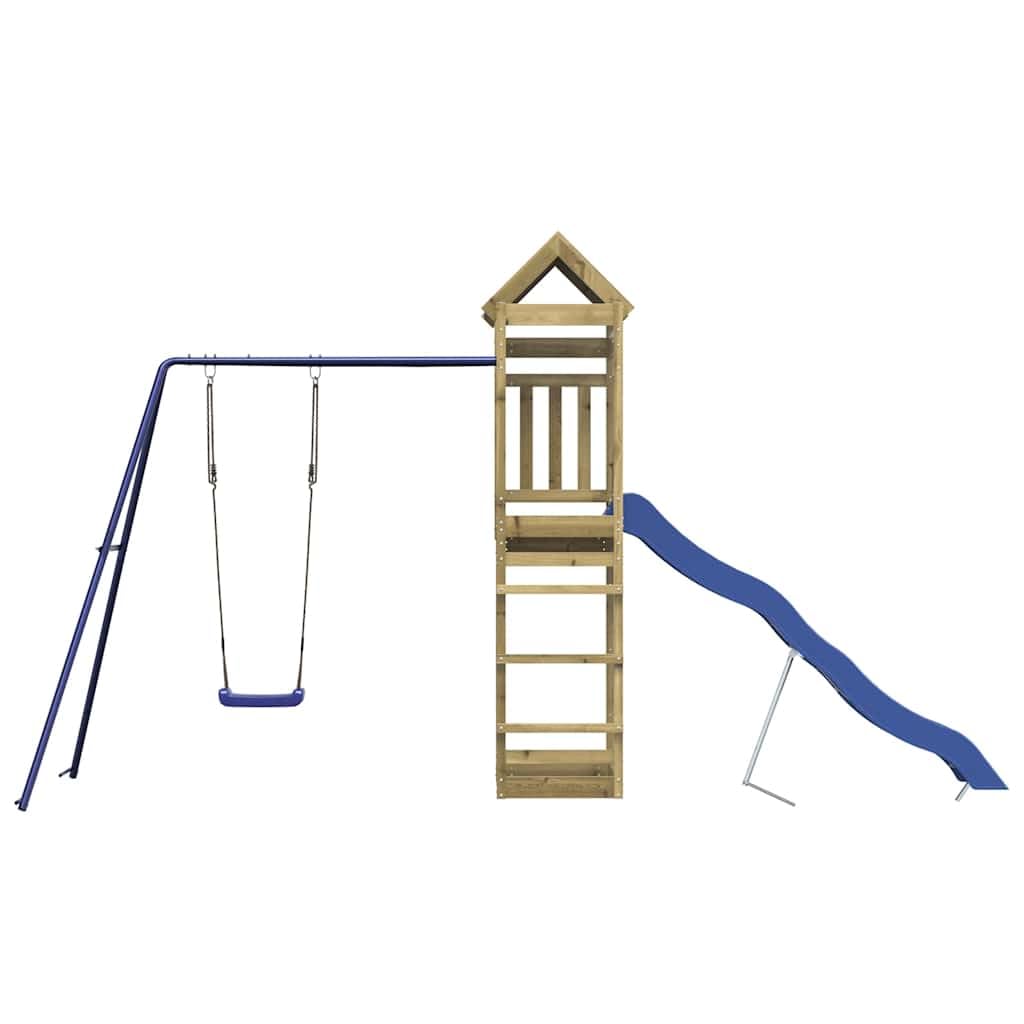 Torre da gioco in legno di pino impregnato con scivolo ondulato, altalena, sabbiera e tetto, per bambini, giardino, esterni, casetta per bambini