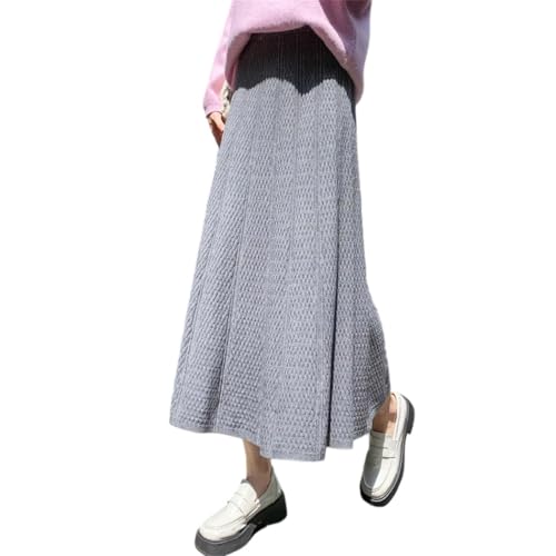 Women Winter Casual Knit Skirt High Waist Pleated A-Line Flared Midi Skirt