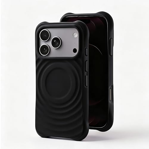 Image of amazon basics Shockproof Case for iPhone 17 Pro | Ripple Pattern | Camera Protection | Protective Cover with Enhanced Grip & Wireless Charging Support - Black