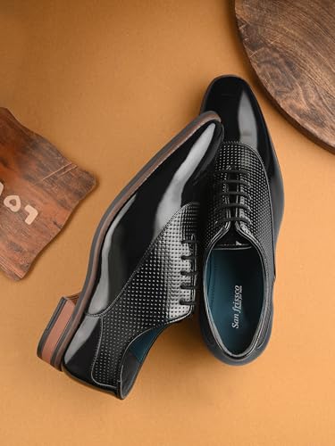 Image of San Frissco Men's Formal Shoes Textured Leatherette Glossy Lace Up Derbys /Soft Cushioned Footbed with TPR Sole /Stylish, Trending, Elegant for Office and Party