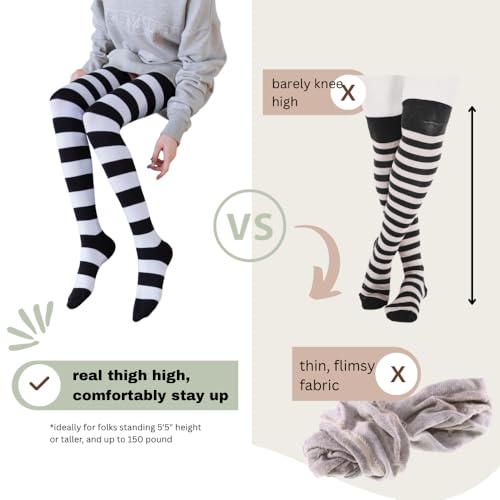 Image of Extra Long Striped Thigh High Socks Cute Soft Cotton Over the Knee Retro