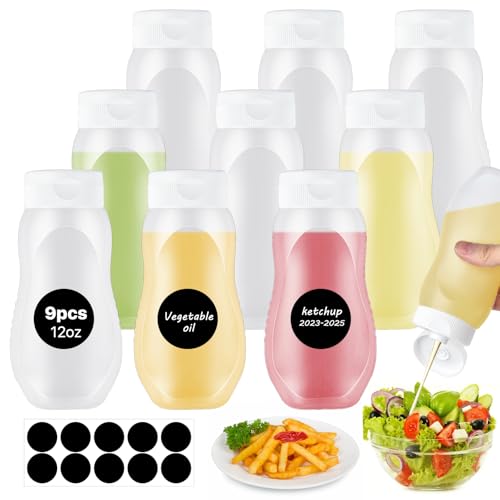 Akamino 9 Pcs Condiment Squeeze Bottles with Flip Top Cap,