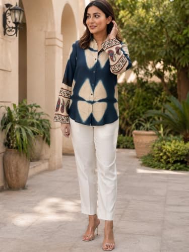 Image of GRECIILOOKS Women Printed Formal Shirt | Stylish Office Top | Casual Full Sleeve Shirts | Trendy Summer Tops | Smart Casual Printed Top for Women's | French Crep Button Down Modern Fit