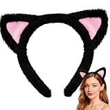 AEGYPIUS Cat Ears, 7 x 6.7' Soft Plush Black Cat Headband, Halloween Cat Ears Headband Adult, Halloween Cat Ears for Women Makeup and Everyday Cute Looks