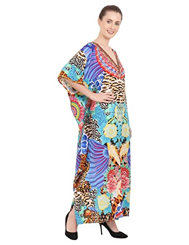 Image of Miss Lavish London Kaftan Dresses for Women,Beach Kaftan Coverups,Hawaiian Coverups for Women,Long Beach & Swimsuit Coverups,Plus Size African Caftan Dress,Moroccan Style Loungewear Multi M