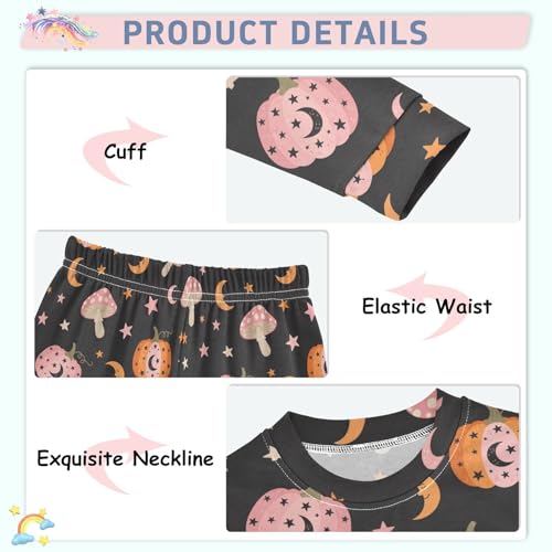 Pajama Sets Long Sleeve Pumpkin Mushroom Pattern Soft Comfy Sleepwear 2 Piece PJS 3-8T4