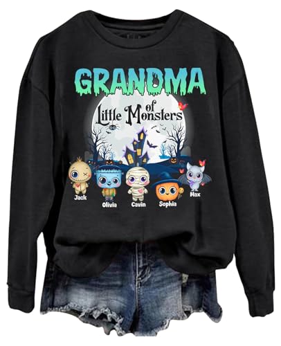 Personalized Grandma Halloween Shirt, Custom Grandma Little Of Monsters cute For Mimi, Nana, Gigi, Mom